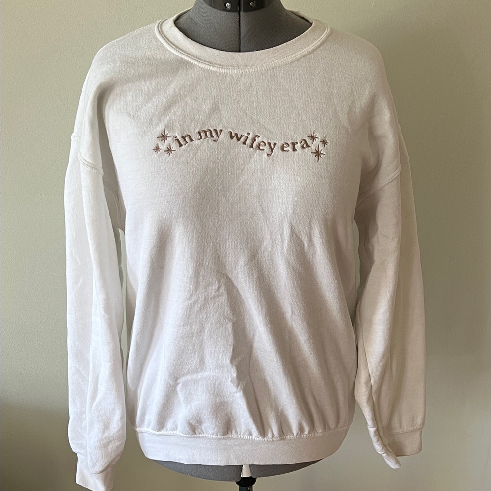 Bridal Wifey White Embroidered Crew Neck